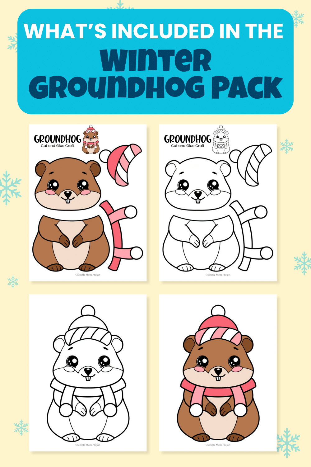 free printable winter groundhog template for kids craft - simple